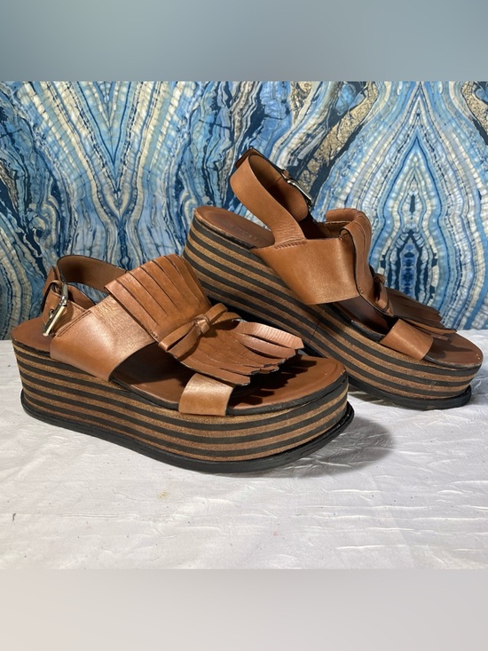 Minelli Shoes - Minelli 90s Y2K Chunky Creeper Platform Sandals Kiltie Fringe Brown Gold Boho 10